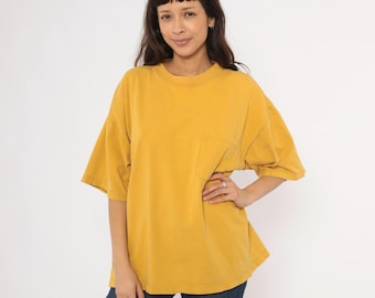 Mustard Pocket Tee 2000s American Eagle Cotton Boxy Fit Gold Yellow Shirt Blank Plain Solid Streetwear Relaxed Top Vintage Unisex Large L