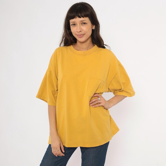 Mustard Pocket Tee 2000s American Eagle Cotton Boxy Fit Gold Yellow Shirt Blank Plain Solid Streetwear Relaxed Top Vintage Unisex Large L