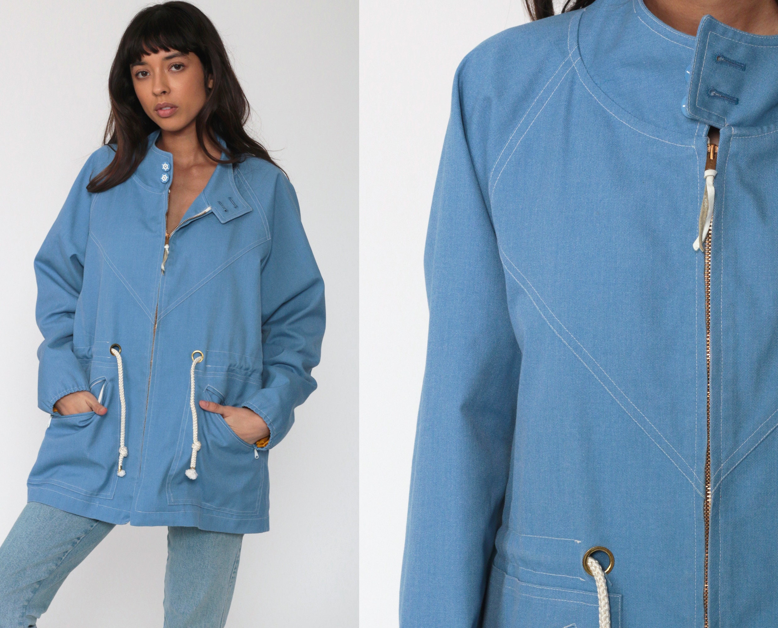 Blue Windbreaker Jacket 80s Drawstring 