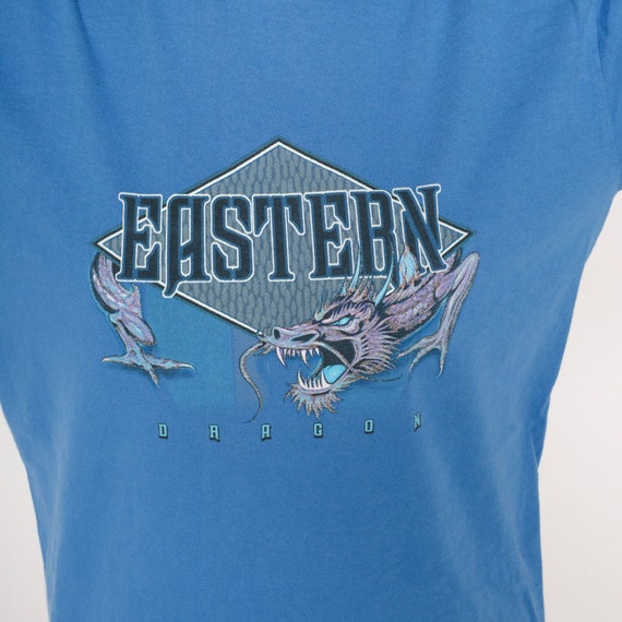 Eastern Dragon T Shirt Y2K Blue Long Sleeve Graphic Tee Asian Mythology Spirit Animal Shirt Retro Asia TShirt Vintage 00s Men's Small