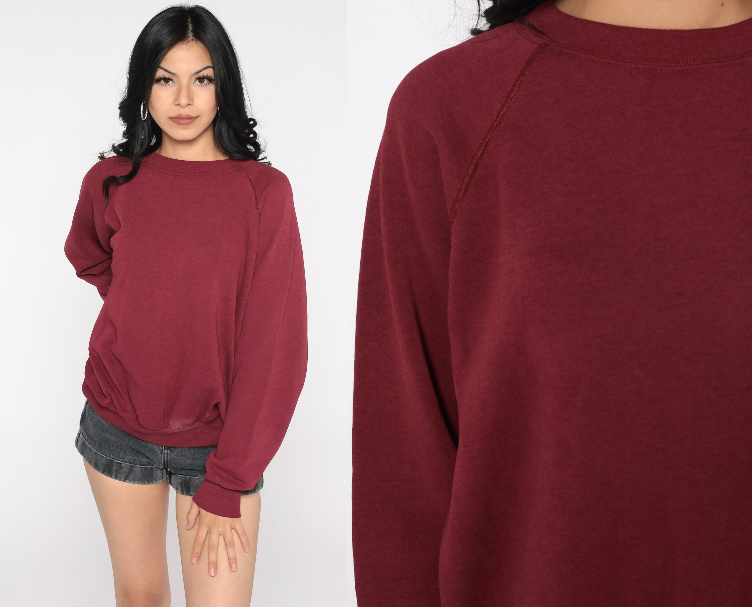 Burgundy Crewneck Sweatshirt 80s Plain 