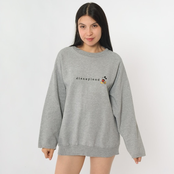Vintage Disneyland Sweatshirt 90s Mickey Mouse Disney Sweater Embroidered Crewneck Cartoon Shirt Heather Grey 1990s Medium M