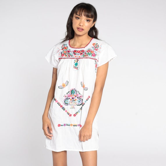 Mexican Dress Embroidered White Mini Dress Boho C… - image 3