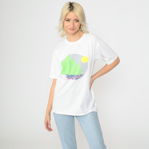Vintage Georgia Shirt Forest Lake T Shirt 90s White Graphic Tshirt Short Sleeve T-Shirt Nature Print Tee 1990s Medium