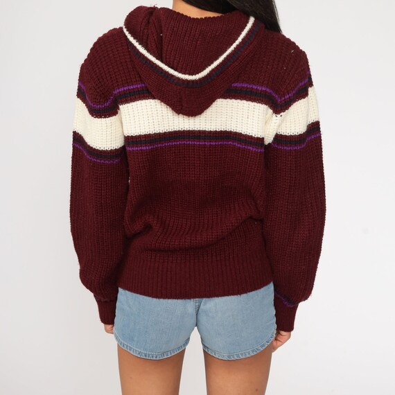 Hooded Sweater 80s Striped Knit Hoodie Burgundy S… - image 6