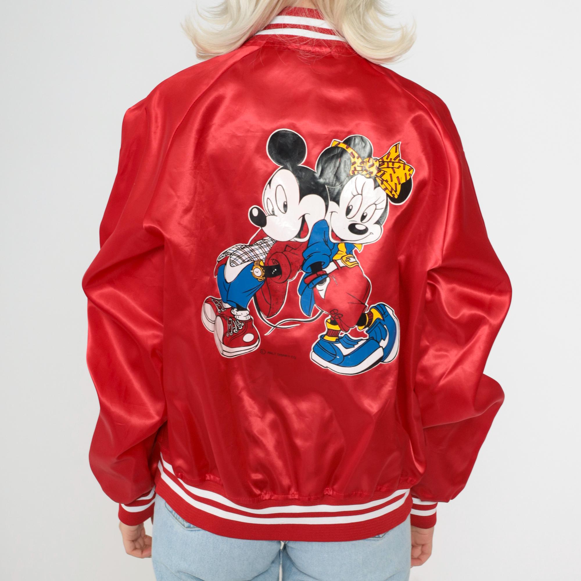 Vintage Mickey and Minnie Jacket 90s Red Satin Bomber Jacket 