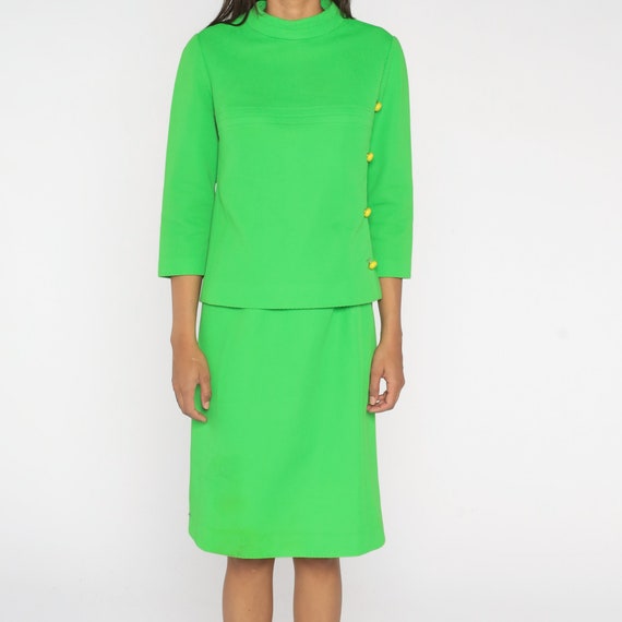 60s Two Piece Dress Suit Neon Lime Green Mod Outf… - image 7