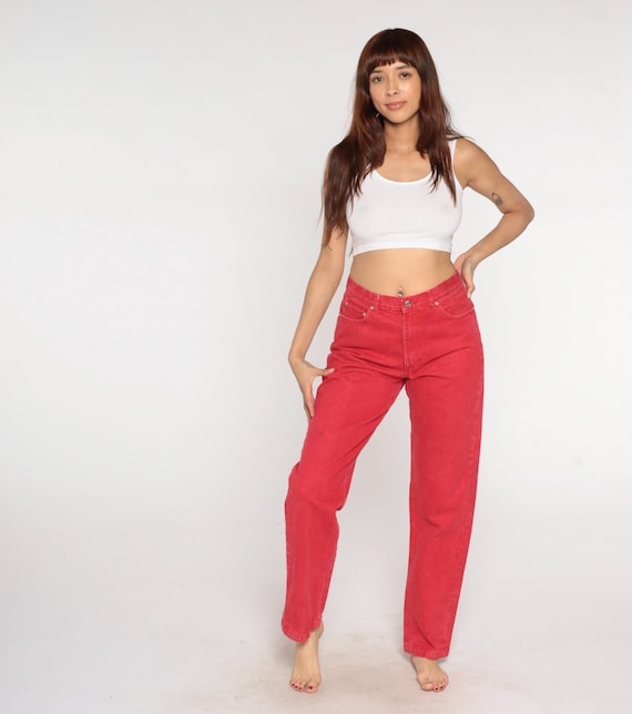 90s Polo Ralph Lauren Red Jeans High Waist Straight Leg Denim Pants Made In USA Women’s Trousers Western Workwear Casual Preppy Size Large L