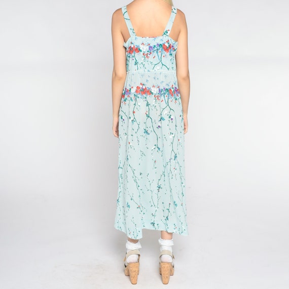 Baby Blue Floral Dress 70s Asian Inspired Blossom… - image 8