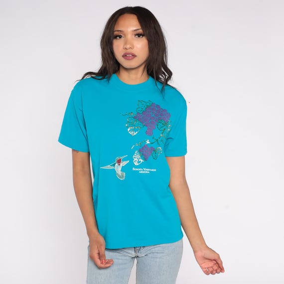 90s Sonoita Arizona Wine Country Tee Vintage Vineyards Grape Vine Hummingbird Purple Graphic Southwest Desert Winery Collectible Medium M