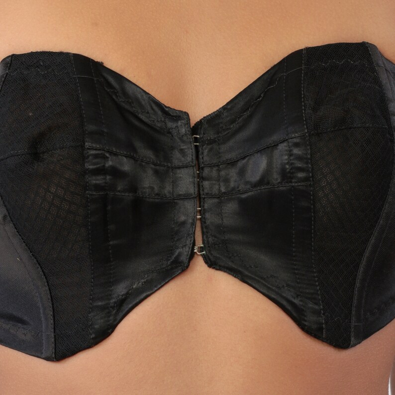 Black Strapless Bra 32B Black Lingerie 80s Bullet Bra Pinup Bra Vintage Pin Up Burlesque Outfit Costume Mesh Nylon 1990s Pinup 32 B Small