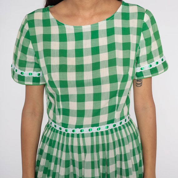 1960s Plaid Dress Green White Buffalo Plaid Dress… - image 6