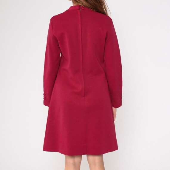 Burgundy Shift Dress 60s 70s Heart Wool Blend Mod… - image 7
