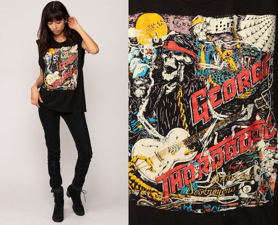 George Thorogood Shirt Vintage Band TShirt THE DESTROYERS 1989 Tour Skeleton Band Tank Top 80s Rock t shirt Concert 1980s Medium Large