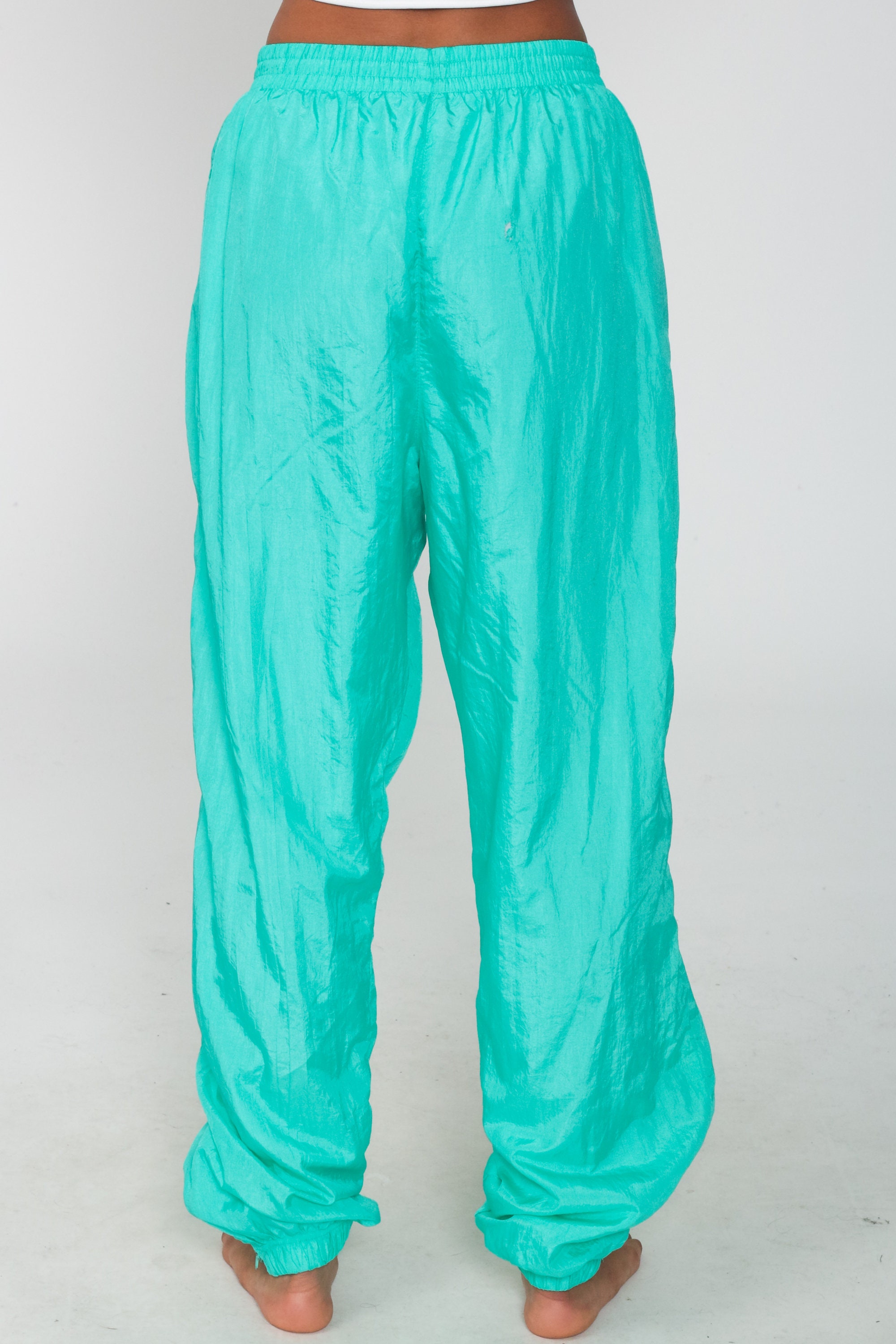 Turquoise Track Pants 90s Green Nylon Jogging Pants Warmup Track Suit Athletic Vintage Gym