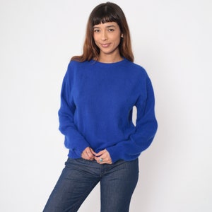 Royal Blue Angora Wool Sweater 90s Textured Swirl Knit Pullover Cozy Plain Vintage Knitwear Pierre Cardin Jumper 1990s Retro Basic Medium M image 2