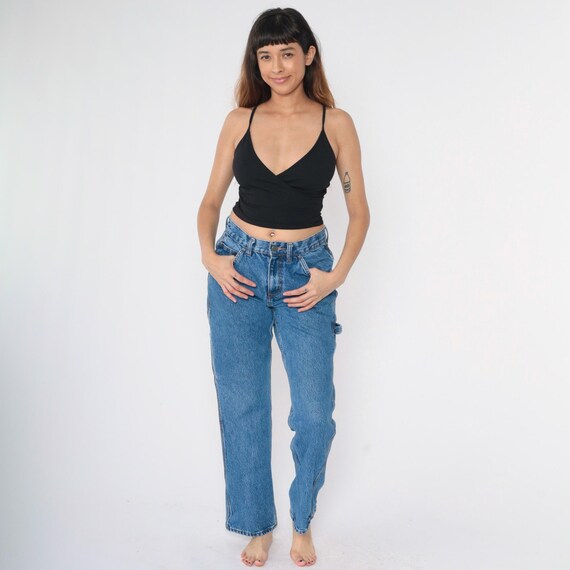 Hammer Loop Jeans Cargo Schmidt Workwear High Waisted Rise Relaxed Straight Leg Light Wash Blue Denim Pants Vintage 30 x 32 Men's Small