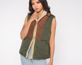 Vintage Lee Outerwear Quilted Vest Zip up Dark Green Union Made in