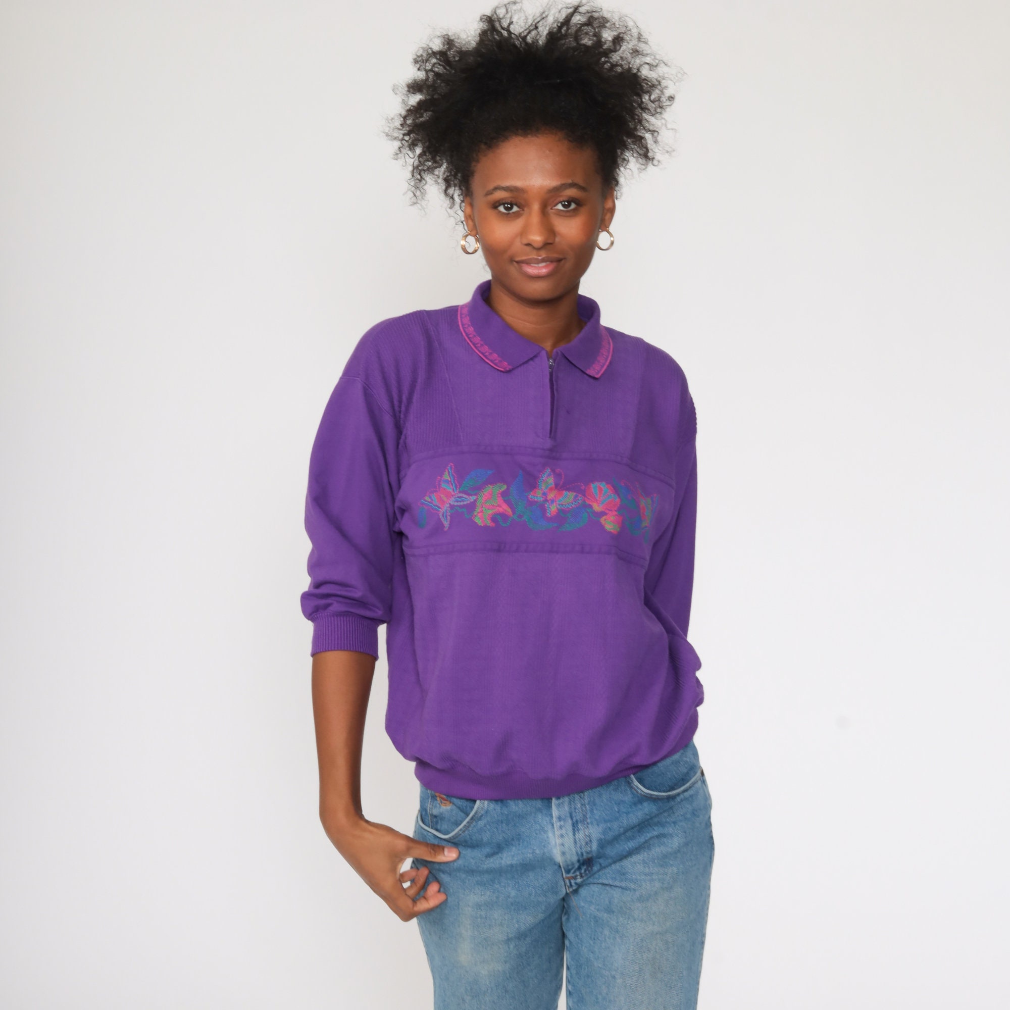 Purple BUTTERFLY Sweatshirt 90s Jumper Graphic Sweatshirt 80s Sweater ...