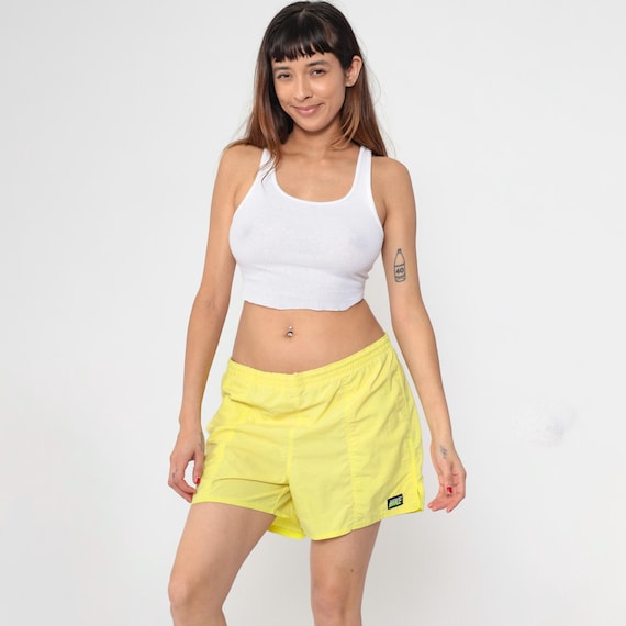 90s Nike Swim Shorts Neon Yellow Streetwear Swim Trunks Vintage Athletic Retro Board Shorts 1990s Men's Large L