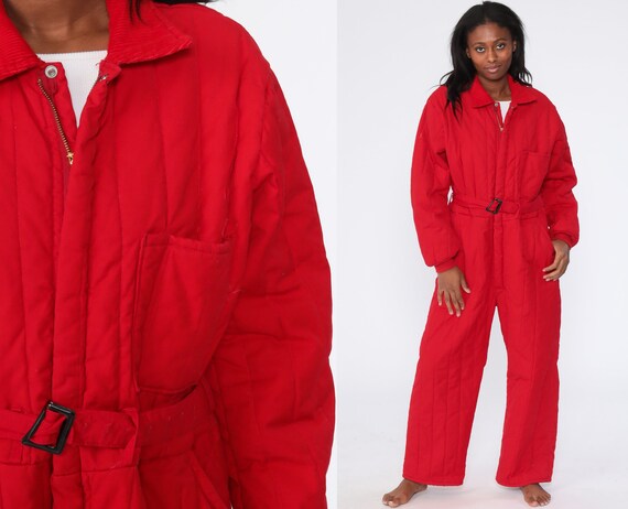 Vintage Ski Suit Red ONE PIECE Snowsuit 70s Puffy