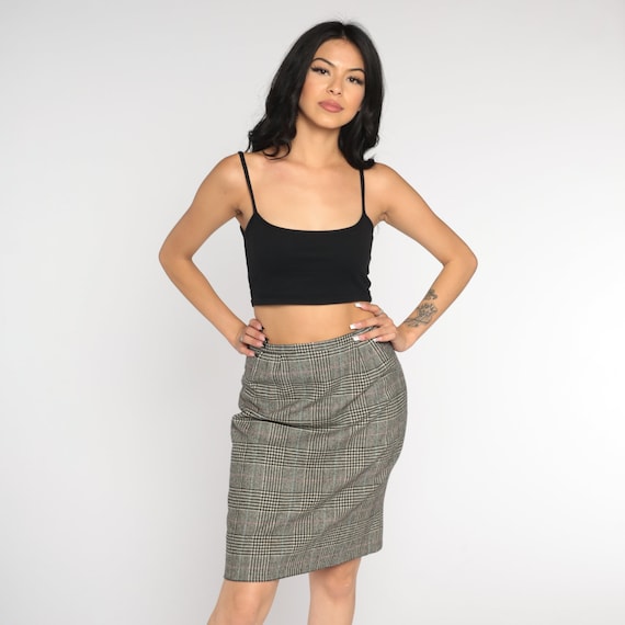 Houndstooth Skirt 60s Wool Pencil Skirt Mod Mini Skirt Checkered High Waisted Wiggle Retro Fitted Girly Chic Secretary Vintage 1960s Small s