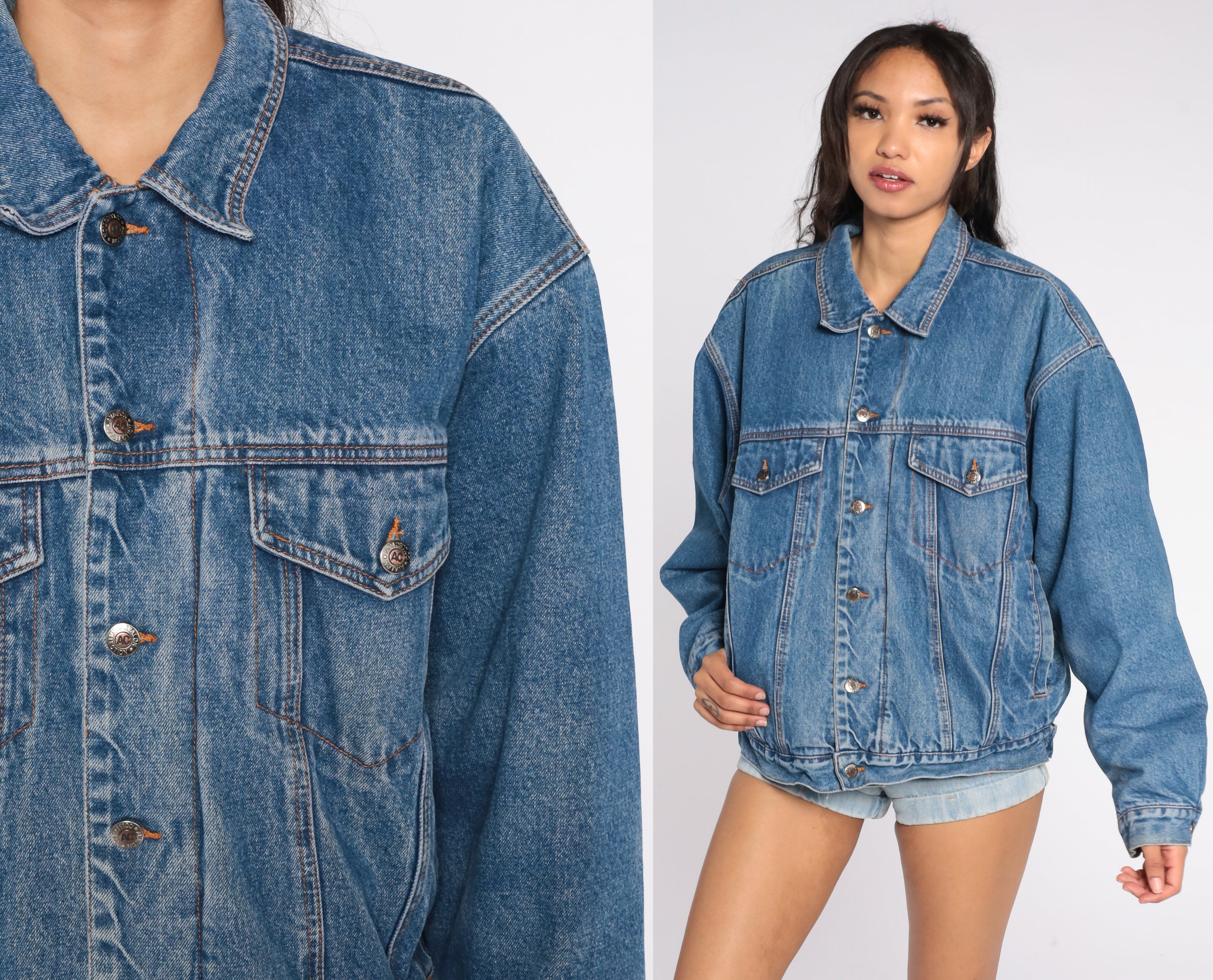 Denim Shearling Jacket 80s 90s AG Jeans Lined Jacket Button Up Jean ...