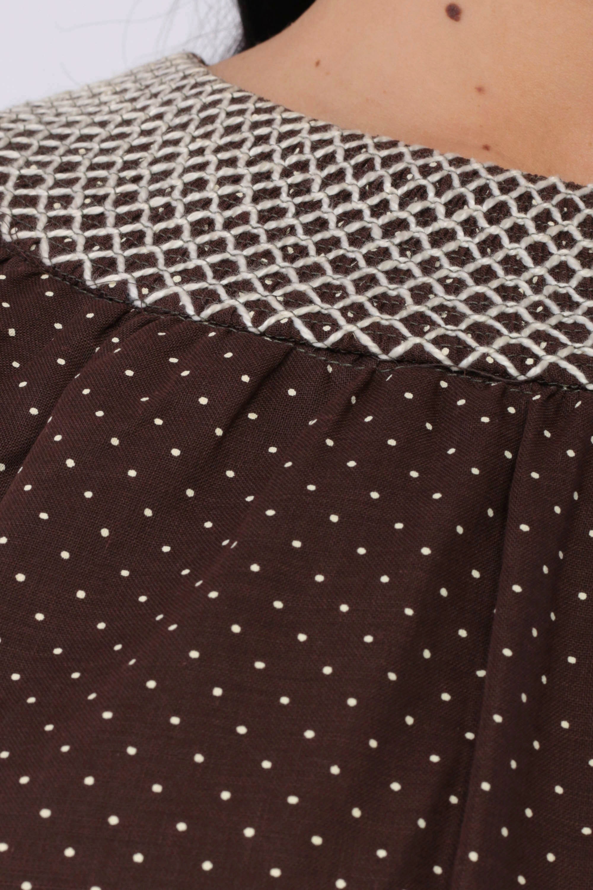 Mod Mini Dress 60s Polka Dot Print 70s Twiggy Shift Brown