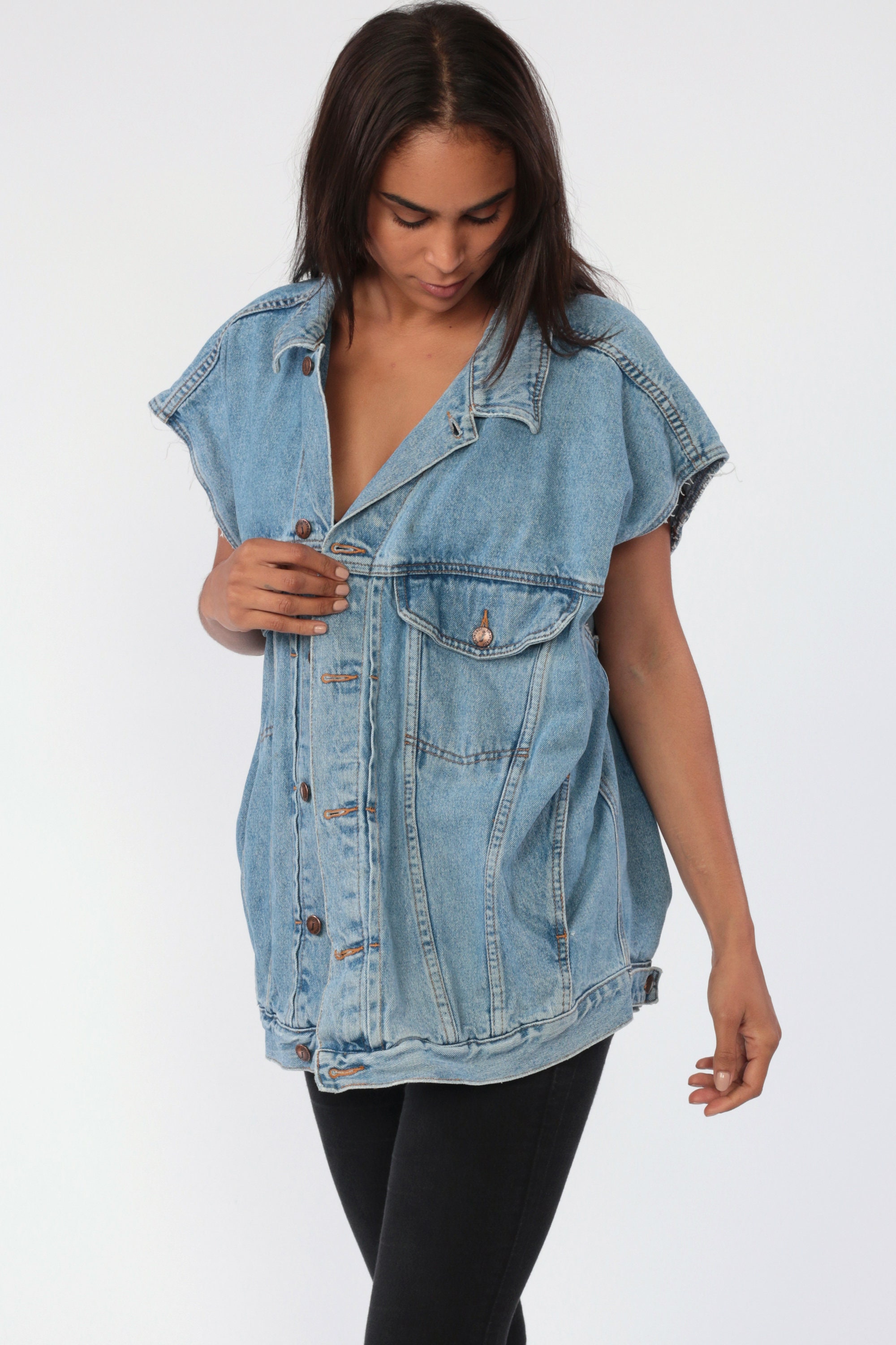 Jordache Denim Vest 90s Jeans Blue Sleeveless Jean Jacket Biker Vest 1990s Grunge Vintage