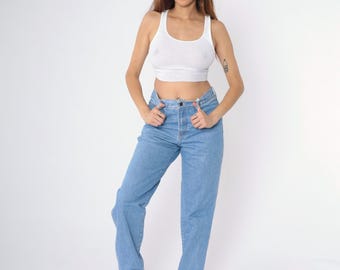 Vintage Straight Leg Jeans 30 90s Tapered Mom Jeans High Waisted Rise Retro Relaxed Denim Pants 1990s Gino Benotti Medium M