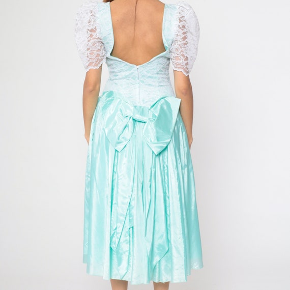 80s Party Dress Aqua Blue Taffeta Lace Dress Puff… - image 8