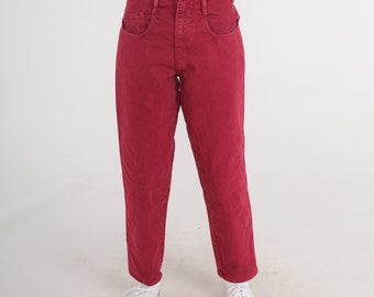 Red Mom Jeans -- High Waisted Red Tapered Mom Jeans 90s Jeans High Waist Denim Slim 1990s Vintage Jeans Extra Small xs