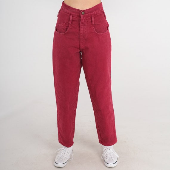 Red Mom Jeans -- High Waisted Red Tapered Mom Jeans 90s Jeans High Waist Denim Slim 1990s Vintage Jeans Extra Small xs