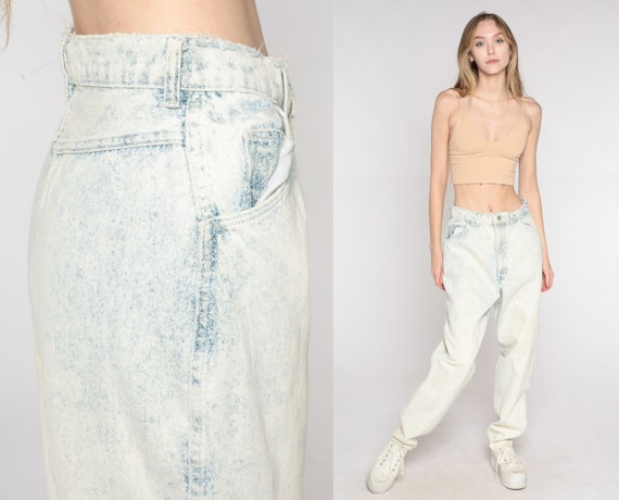 Acid Wash Jeans 80s 90s Baggy Jeans High Waisted Rise Relaxed Fit Light Blue Denim Pants Retro Tapered Festival Vintage 1990s Small S 28