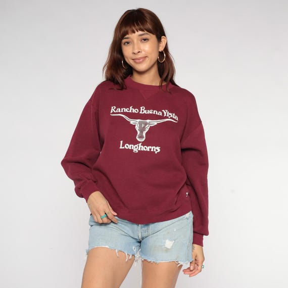 Burgundy Longhorns Sweatshirt 90s Russell Athletic Vintage Crewneck Athletic Preppy Maroon Red Cotton Polyester Normcore Collegiate Large L