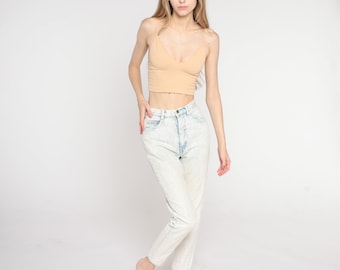 Acid Wash Jeans 80s 90s Mom Jeans Blue White Denim High Waisted Tapered Denim Pants Skinny Retro Boho Vintage Stefano Extra Small xs 26