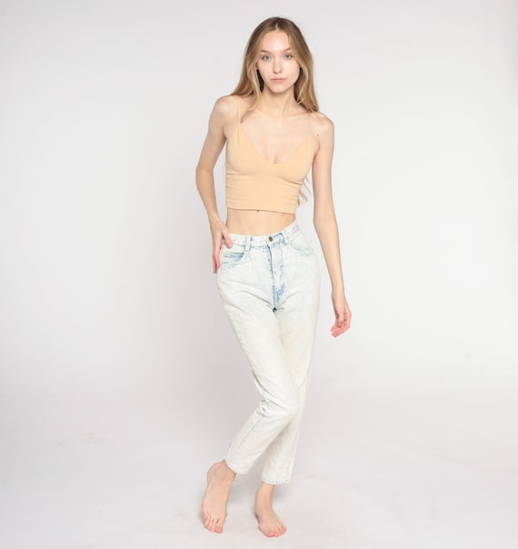 Acid Wash Jeans 80s 90s Mom Jeans Blue White Denim High Waisted Tapered Denim Pants Skinny Retro Boho Vintage Stefano Extra Small xs 26
