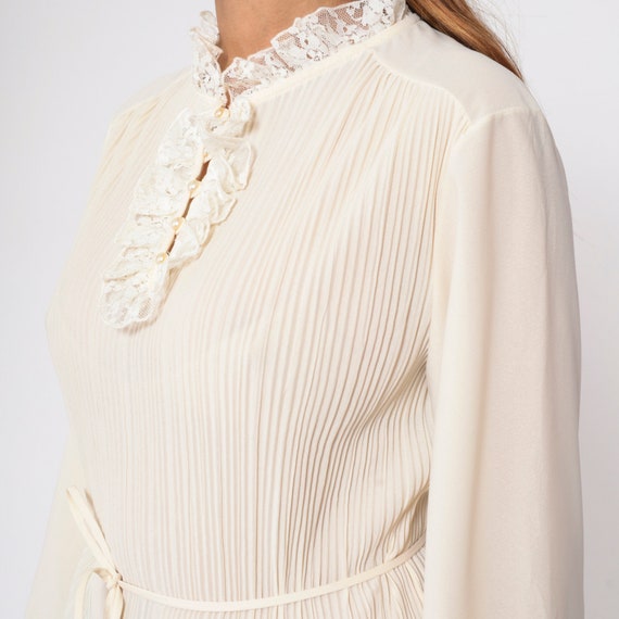 70s Ruffle Blouse Off-White Pleated Tuxedo Shirt … - image 7