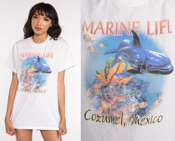 Cozumel Dolphin Shirt Under The Sea Shirt Graphic Tshirt Mexico Shirt Retro T Shirt 90s Vintage Mexico Surfer Tee Small Medium