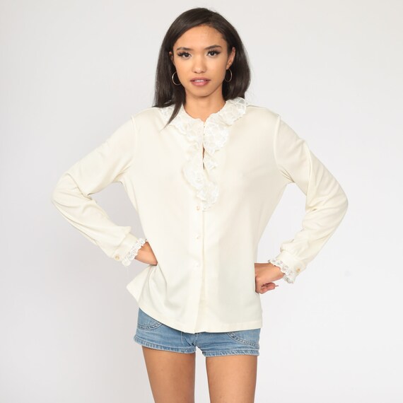 Ruffle Lace Shirt 70s Boho Cream Shirt Victorian … - image 5