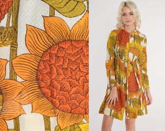 Sunflower Jacket 70s Floral Jacket Light Coat Longline Flower Print Boho Hippie Seventies Bohemian Festival Vintage 1970s Extra Small xs