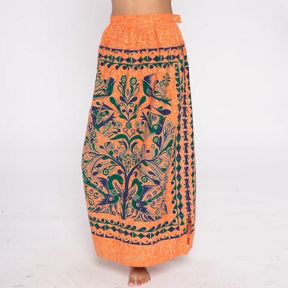 Tree of Life Skirt Y2K Boho Maxi Skirt Orange Floral … Gem