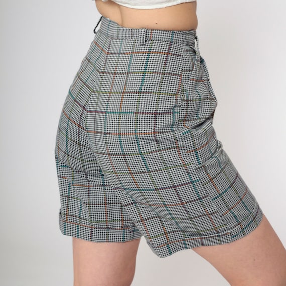 80s Houndstooth Trouser Shorts Black White Checkered Shorts Pleated High Waisted Retro 1980s Vintage Retro Preppy Youth 16 SL Women's 0/XS