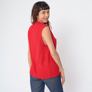 Red Sweater Vest 70s Ribbed Knit Tank Top Sleeveless Pullover V Neck Retro Preppy Knitwear Simple Basic Plain Acrylic Vintage 1970s Large L image 6