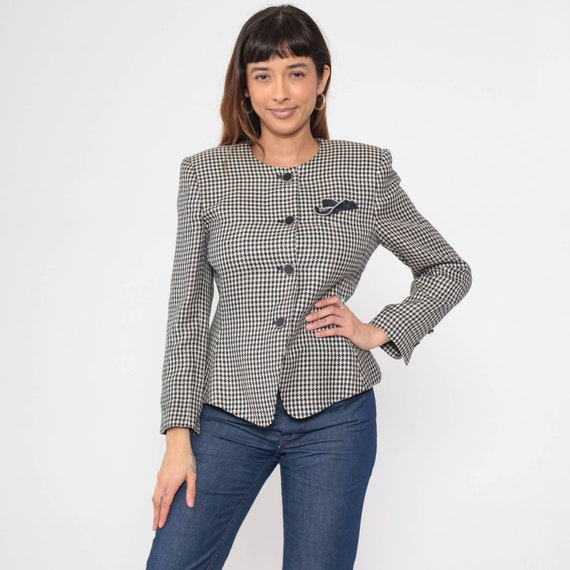 Houndstooth Jacket 80s 90s Checkered Blazer Retro… - image 2