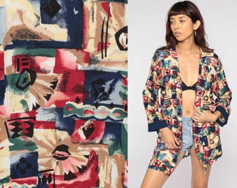 90er Floral Jacke Blumen Jacke Boho Vintage 1990er Jahre Frauen Viskose Boho Jacke Retro Medium Large