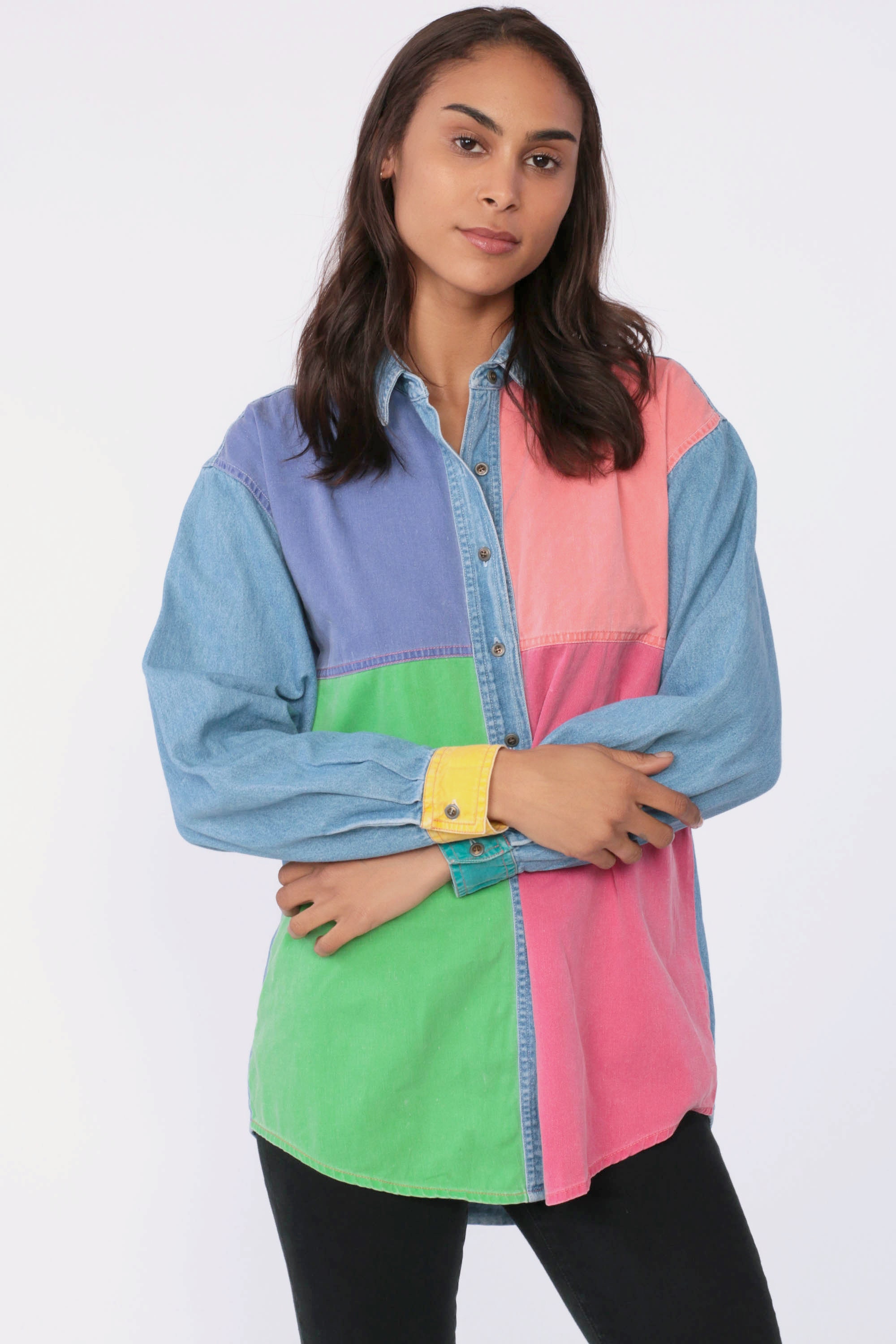color block button down shirt