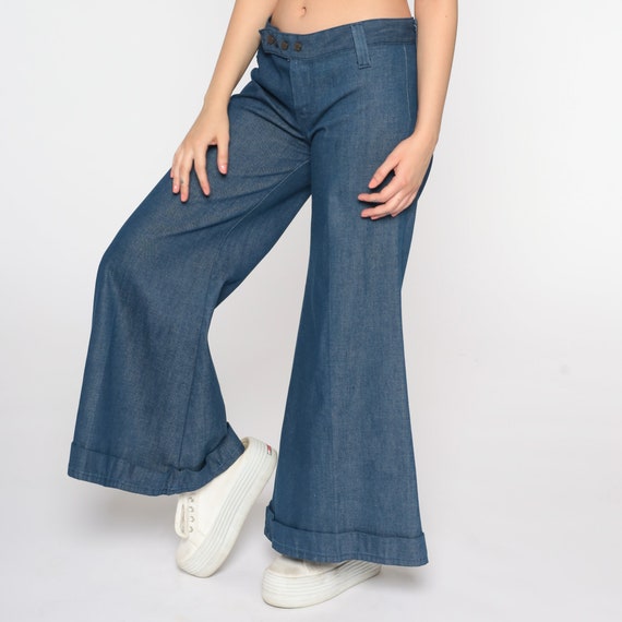 70s Sailor Pants Low Rise Bell Bottom Jeans Dark Denim 70s Sailor Pants Low Rise Bell Bottom Jeans Dark Denim
