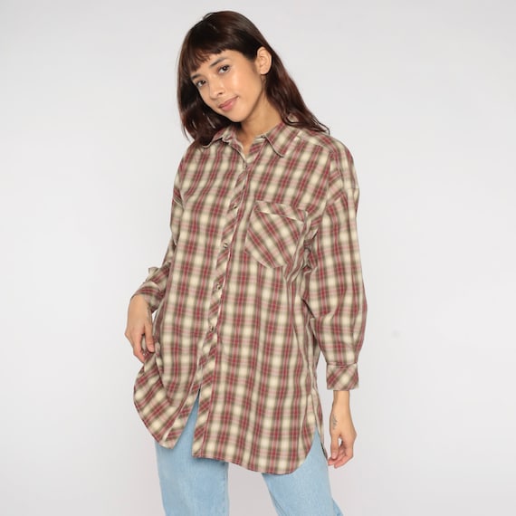 Plaid Shirt Y2k Red Checkered Button Up Blouse Victorias Secret Country Lumberjack Long Sleeve Collared Grunge Top Vintage White 00s Small