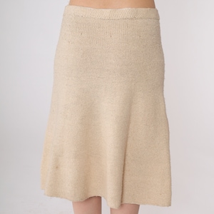 Knit Pencil Skirt 80s Metallic Beige Skirt Sparkly High Waisted Sweater Skirt Midi Light Cream 1980s Vintage Small Medium image 6
